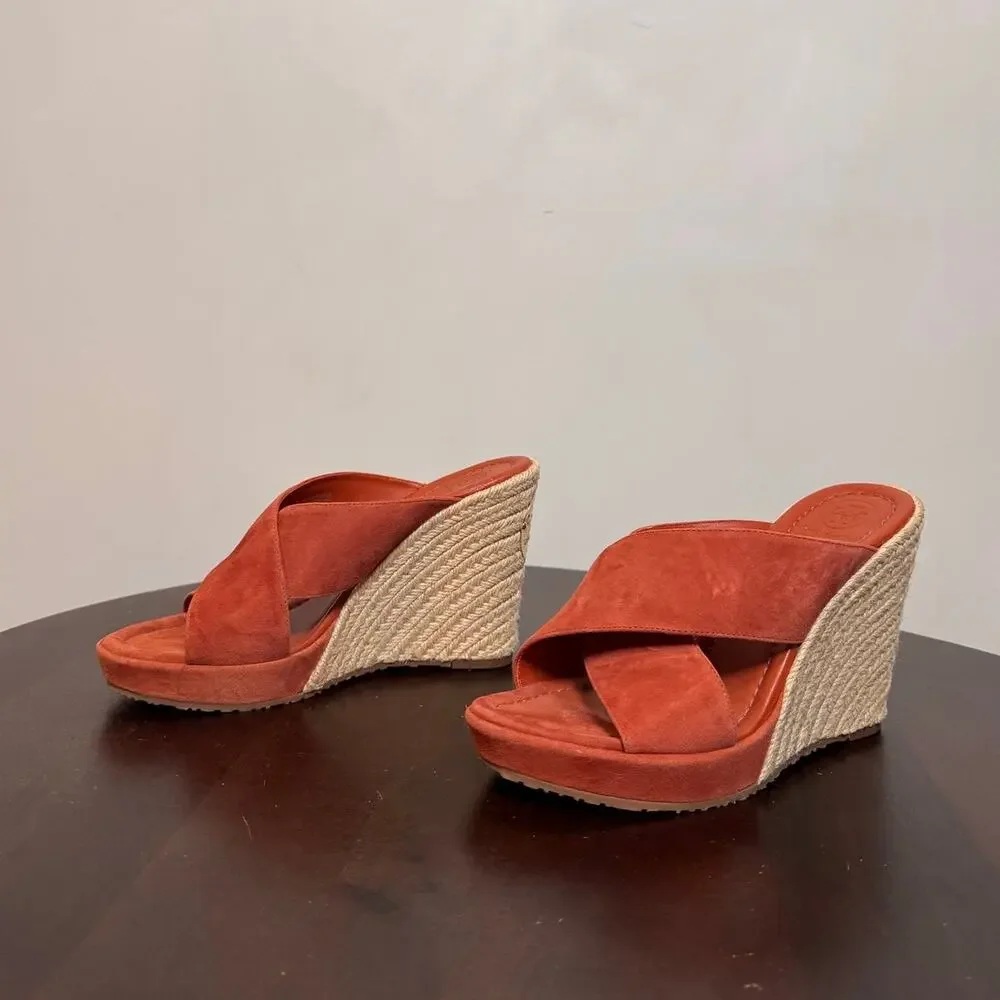 Tory Burch Bailey Suede Wedge Sandals - Size 7.5